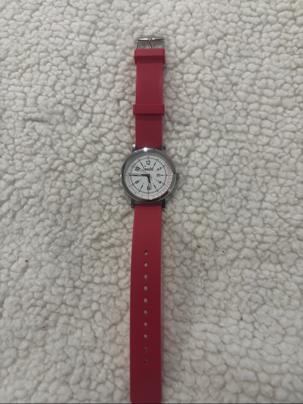 Red Silicone Strap Watch with White Dial